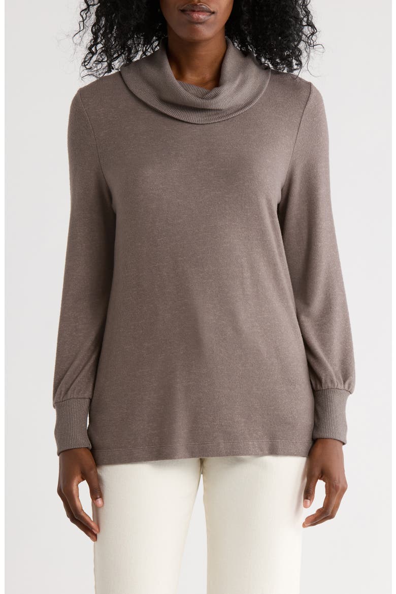 Cowl Neck Long Sleeve Knit Top, Main, color, HEATHER PEBBLE