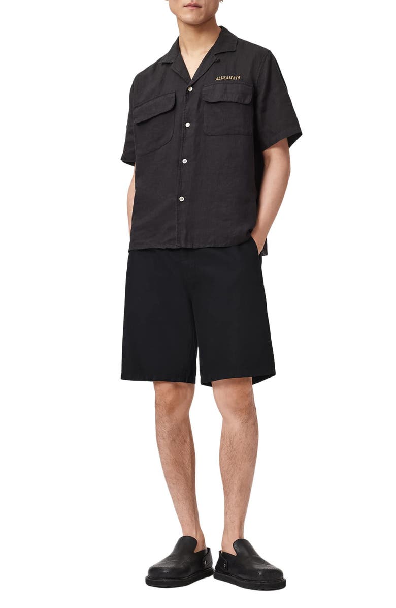AllSaints Corbett Cotton & Linen Shorts, Alternate, color, Orca Black