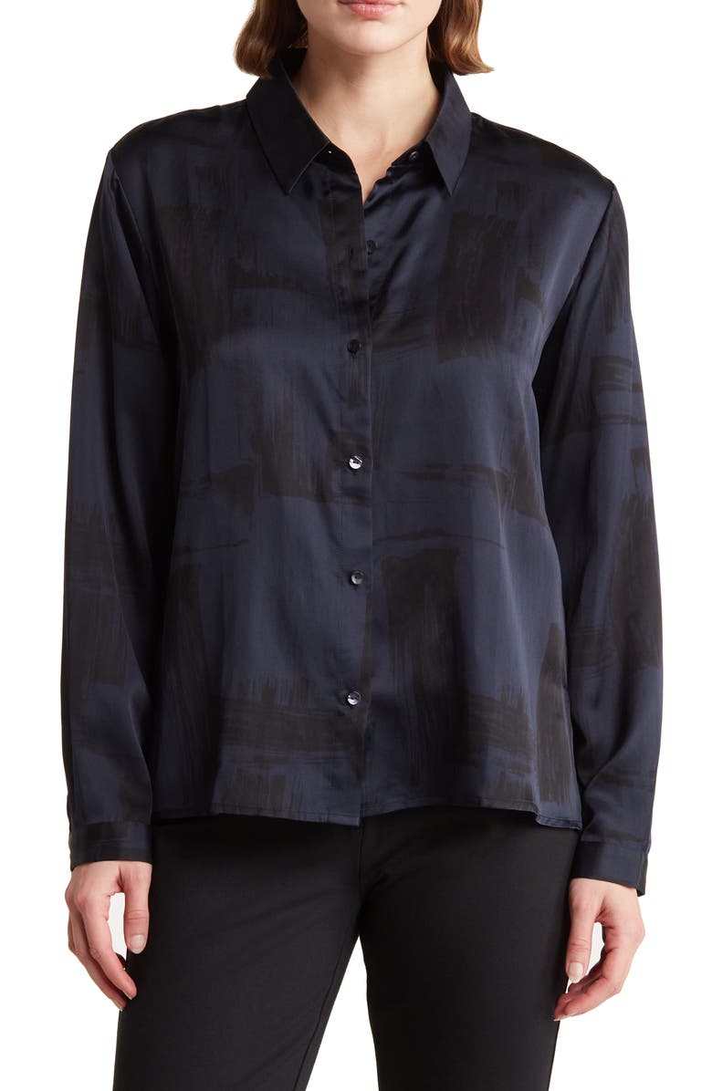 Eileen Fisher Classic Collar Easy Silk & Organic Cotton Button-Up Shirt, Main, color, 