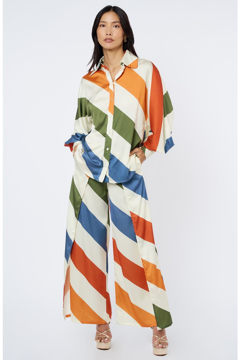 Kenia Stripe Satin Chiffon Button-Up Shirt, Alternate, color, WHITE MULTI