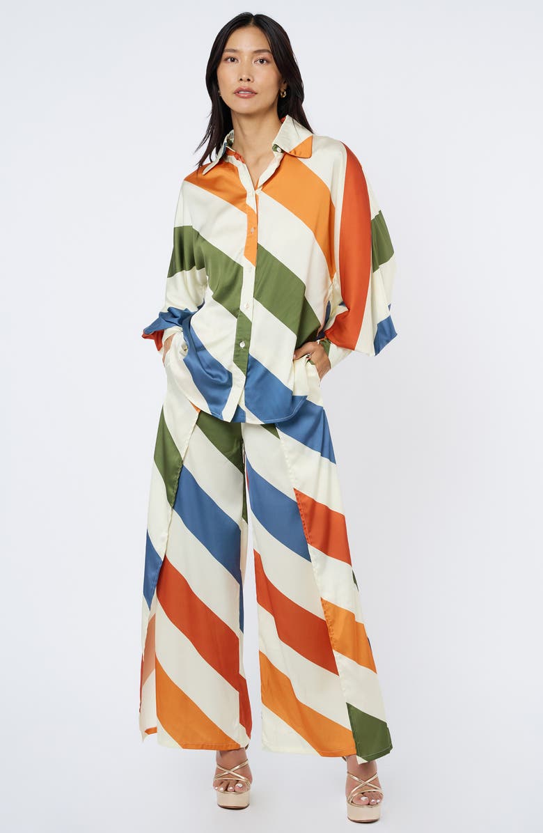 CIEBON Kenia Stripe Satin Chiffon Button-Up Shirt, Alternate, color, White Multi