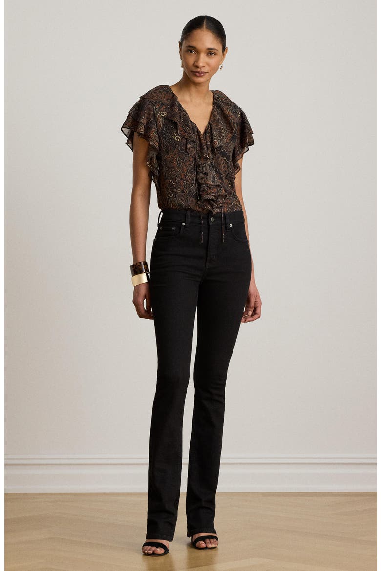 Paisley Ruffle Neck Top, Alternate, color, BLACK/ MULTI