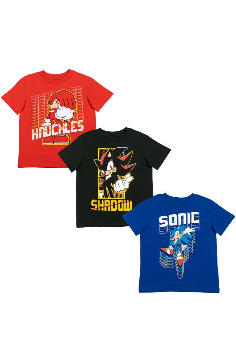 SEGA Sonic the Hedgehog 3-Pack Short Sleeve T-Shirts, Main, color, Knuckles / Shadow / Sonic