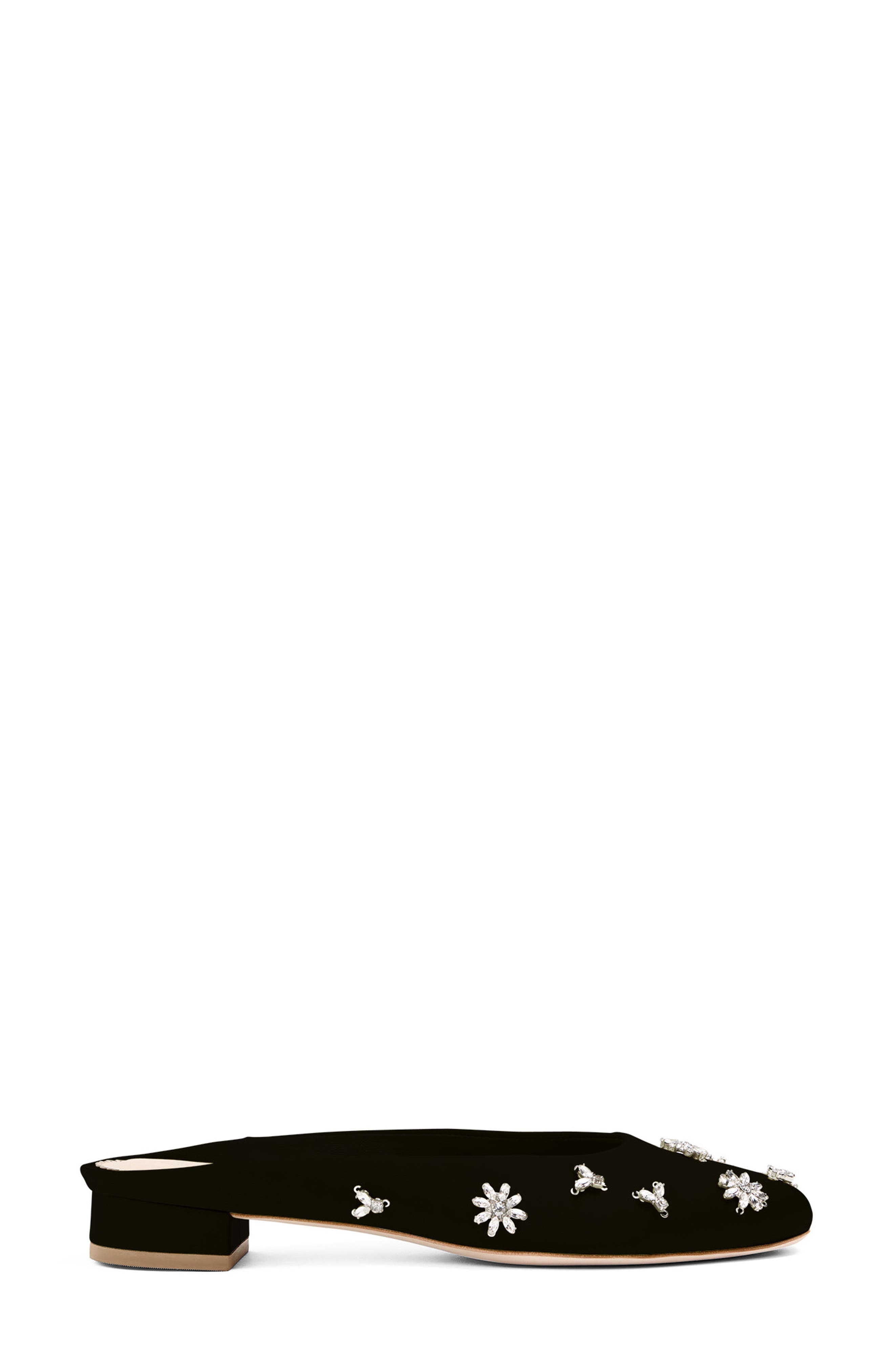 Cinq à Sept Callie Crystal Embellished Satin Mule, Alternate, color, Black/ Clear