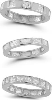 CHLOE AND MADISON Set of 3 Rhodium Plated Sterling Silver Cubic Zirconia Rings