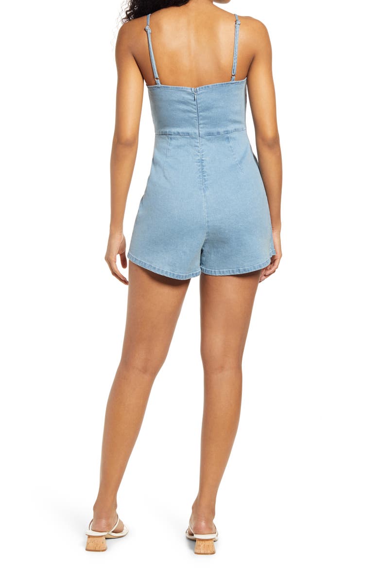 Chambray Skirted Romper, Alternate, color, LIGHT WASH