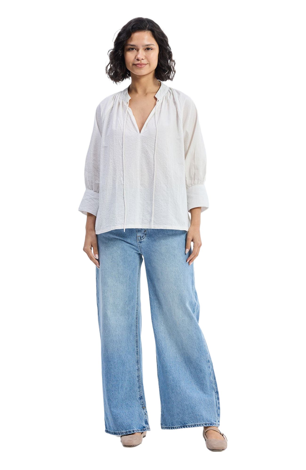 Relaxed Fit Top with Front-tie in White