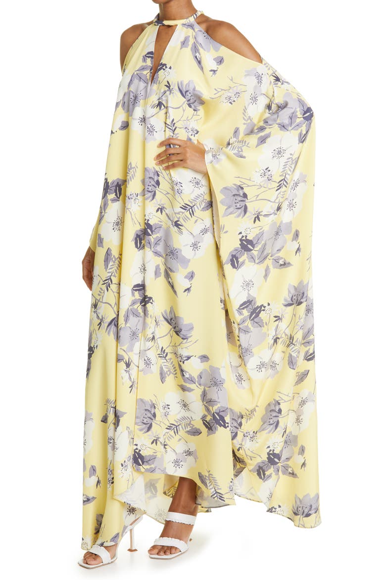 Floral Print Silk Maxi Dress, Alternate, color, YELLOW/ GREY MULTI
