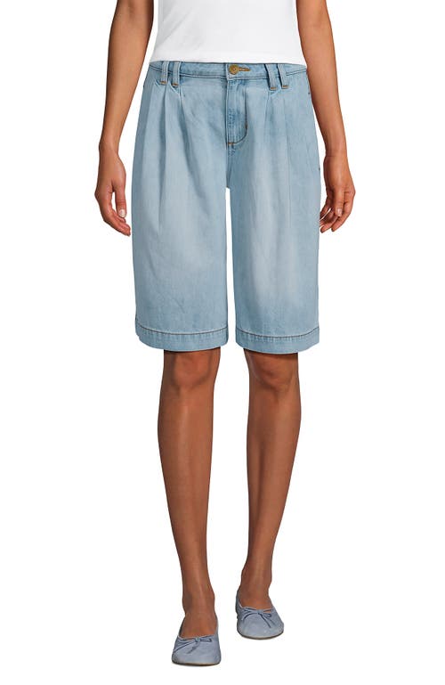 LANDS' END LANDS' END LIGHTWEIGHT DENIM MID RISE PLEATED 12" SLOUCHY SHORTS