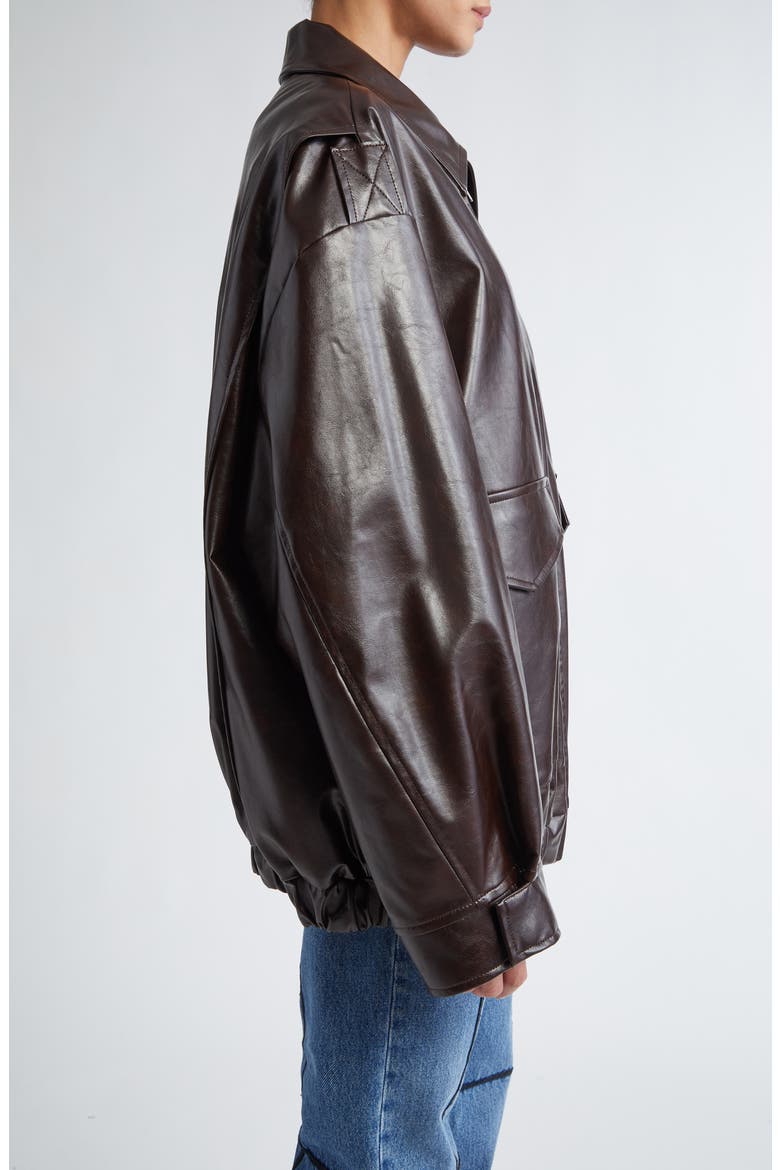 Oversize Faux Leather Bomber Jacket, Alternate, color, BURGUNDY