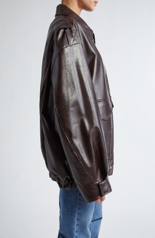 Mm6 Maison Margiela Oversize Faux Leather Bomber Jacket In Brown