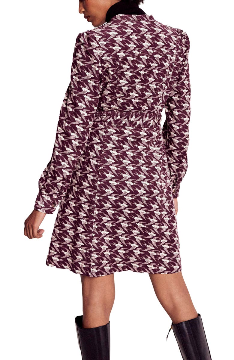 Boden Bre Corduroy Short Dress, Alternate, color, Dark Cherry Swooping Swallow
