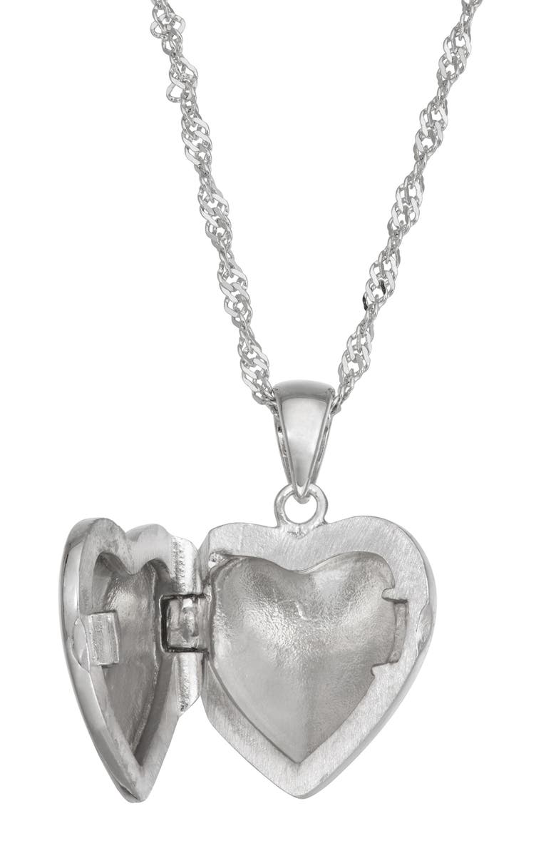 FZN Kids' Sterling Silver CZ Heart Locket Necklace, Alternate, color, White
