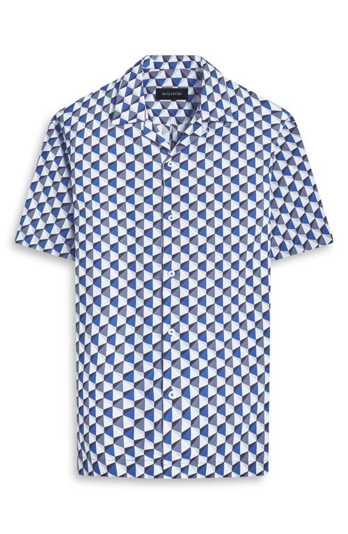 Bugatchi Jackson Shaped Fit Geo Print Short Sleeve Button-up Camp Shirt In Blue