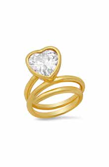 18K Gold Plated Crystal Heart Coiled Band Ring