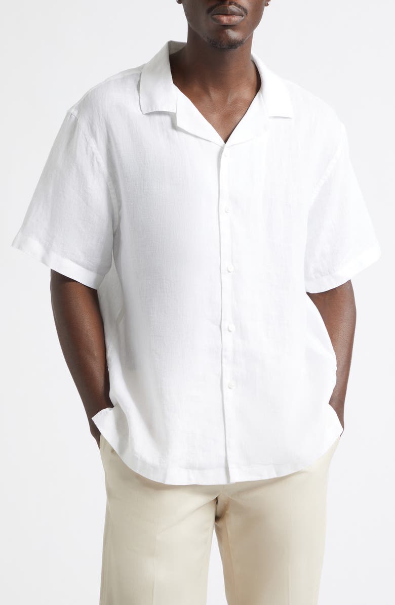Reigning Champ Retreat Relaxed Linen Camp Shirt, Main, color, White