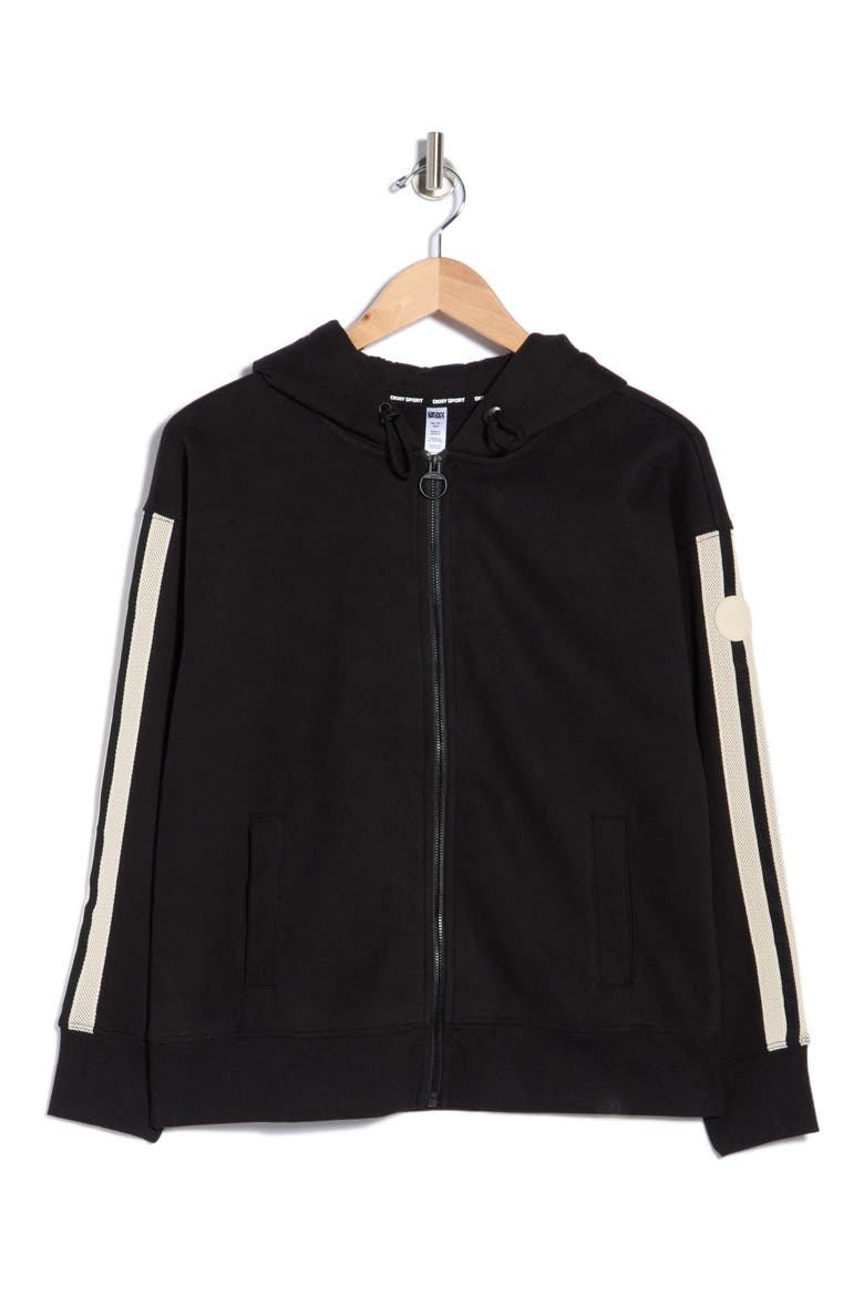 Textured Tape Drawcord Zip Hoodie, Main, color, BLACK