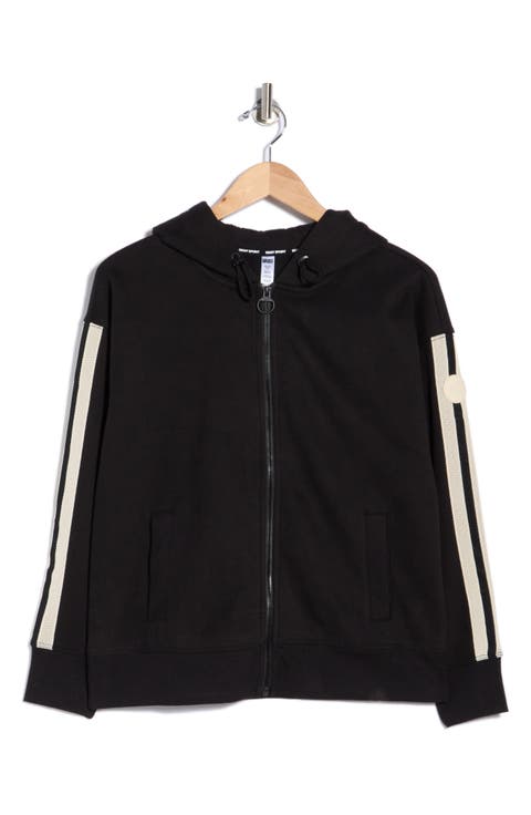 Textured Tape Drawcord Zip Hoodie
