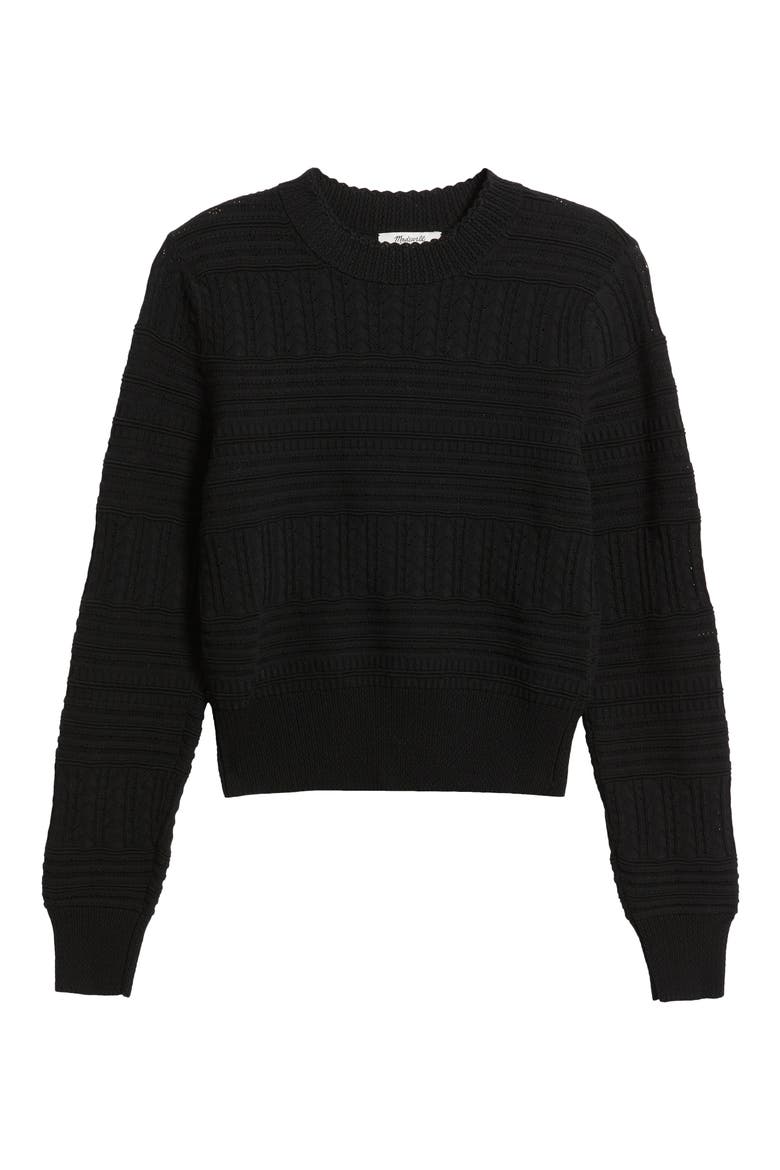 Cotton Crewneck Sweater, Alternate, color, BLACK
