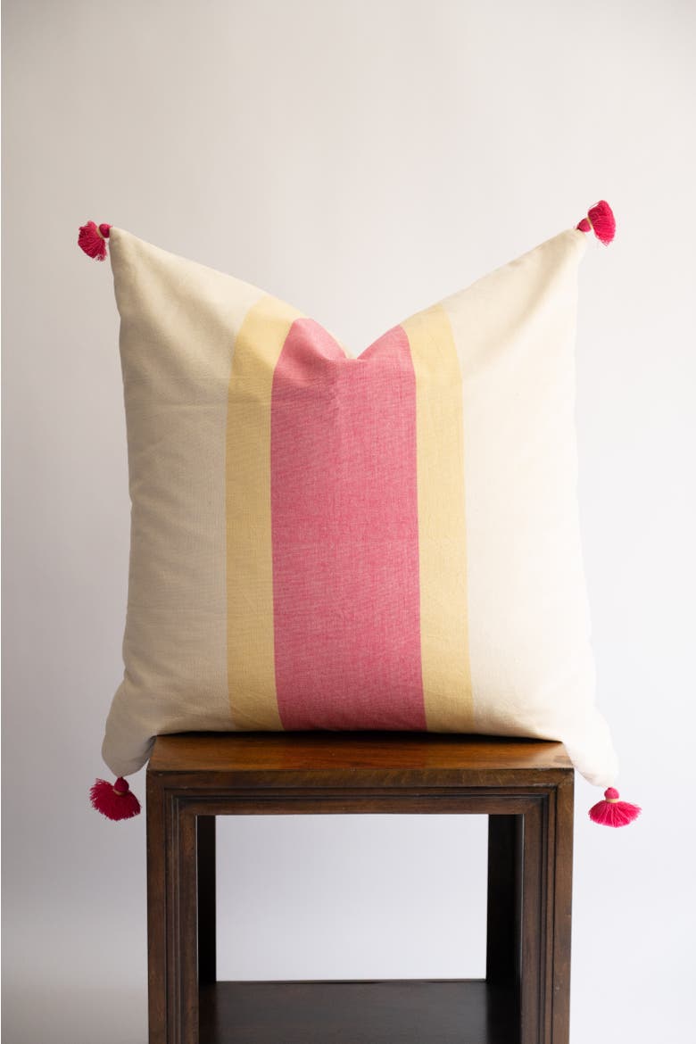 Saroj Handloom Square Pillow Cover with Tassels, Alternate, color, 24x24"