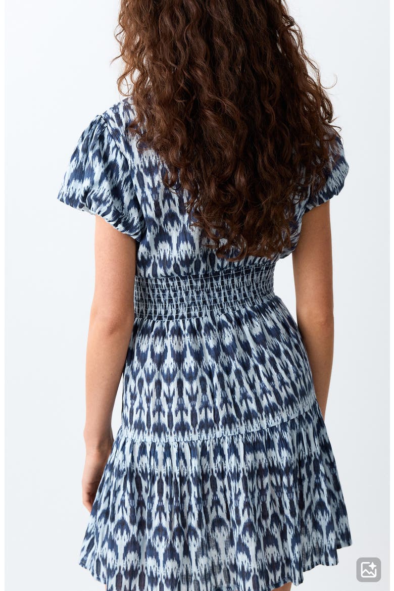 Print Smocked Minidress, Alternate, color, NAVY