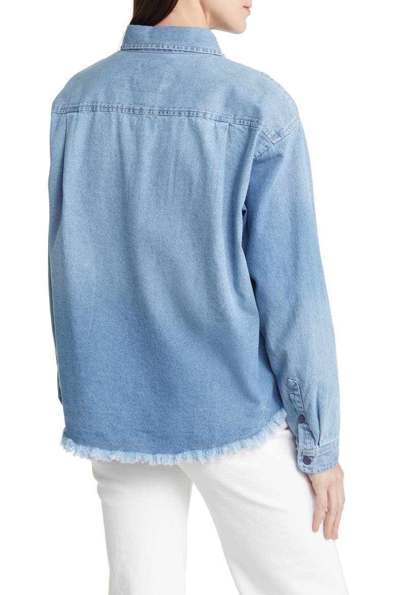 Raw High-Low Crop Cotton Denim Shirt, Alternate, color, DENIM