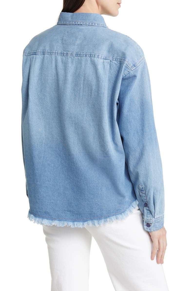 Lucky Brand Raw High-Low Crop Cotton Denim Shirt, Alternate, color,