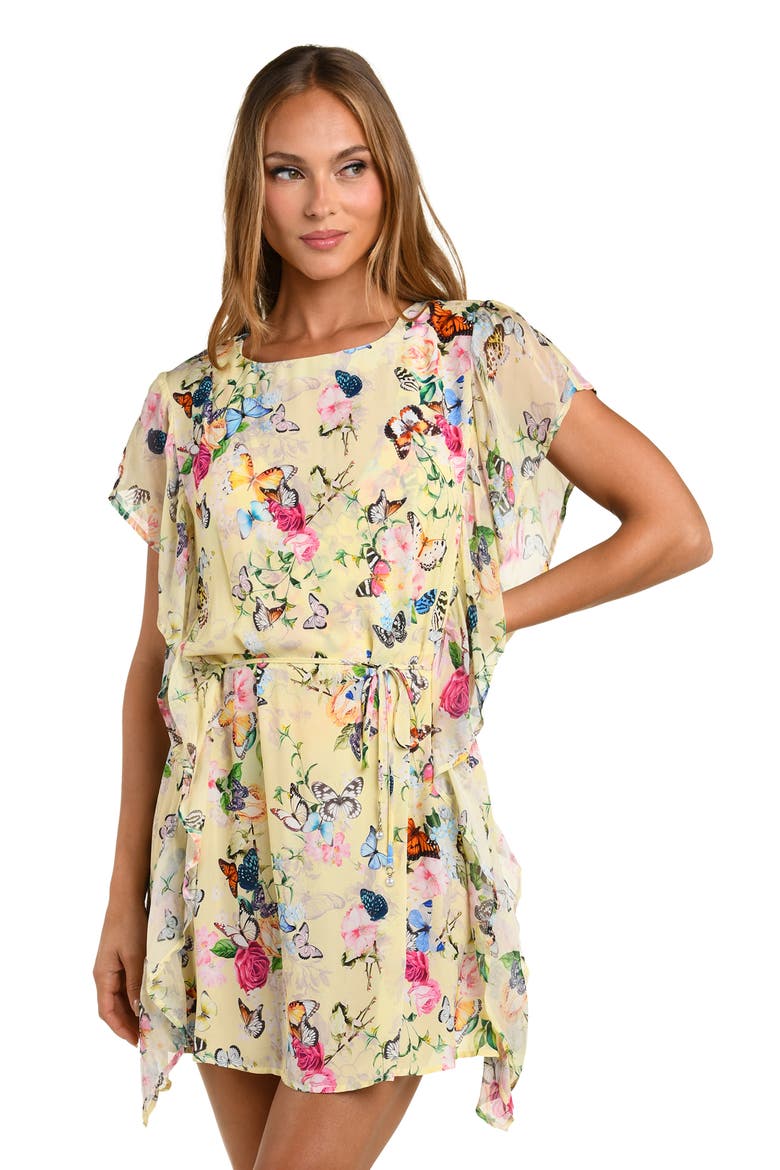 Alia Garden Butterflies Chiffon Cover-Up Tunic, Alternate, color, YELLOW MULTI