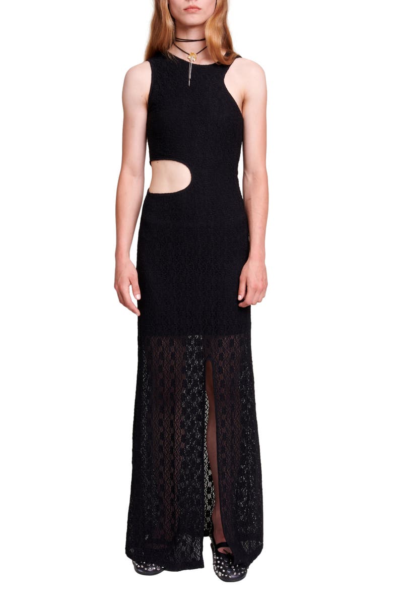 maje Raiserane Cutout Lace Overlay Maxi Dress, Main, color,