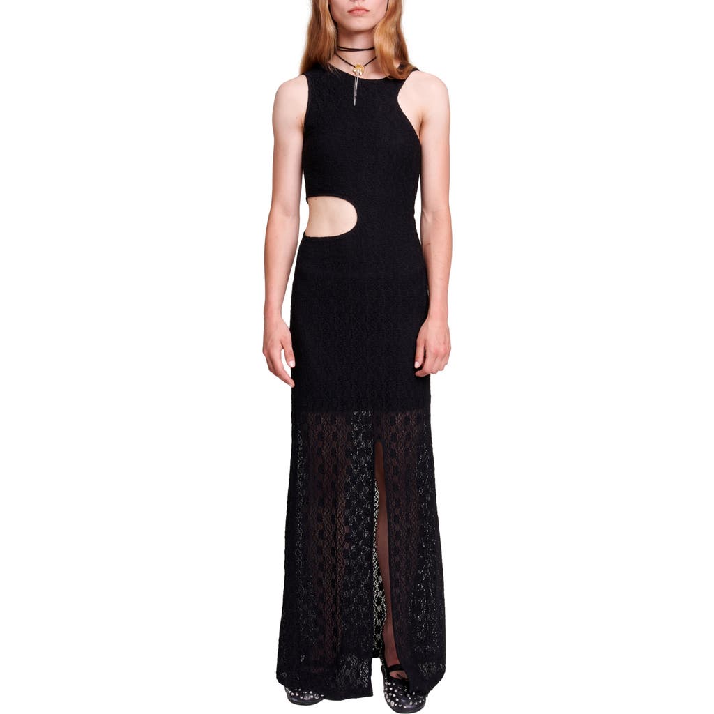 Maje Raiserane Cutout Lace Overlay Maxi Dress In Black