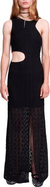 maje Raiserane Cutout Lace Overlay Maxi Dress