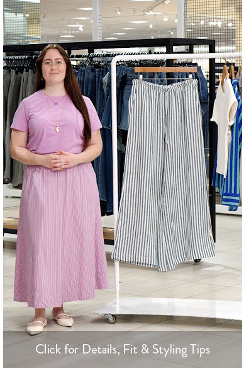 Stripe Wide Leg Linen Blend Drawstring Pants video