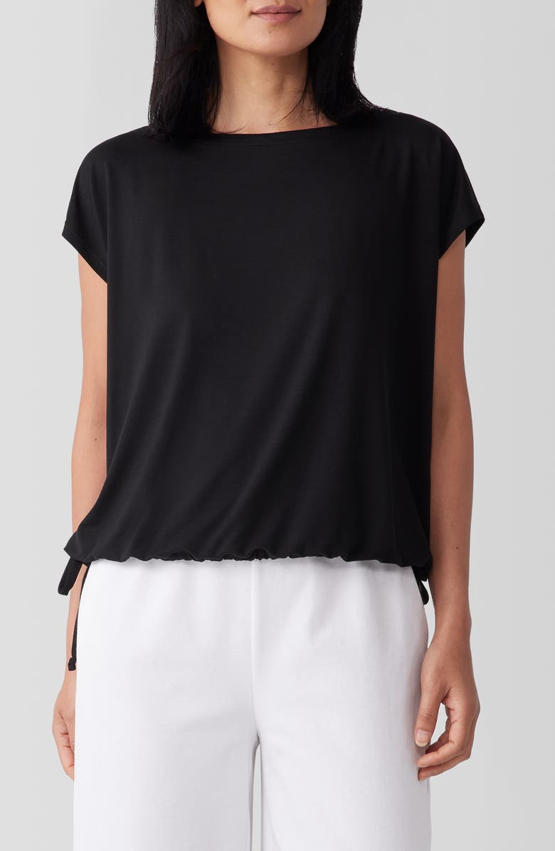 Eileen Fisher Boat Neck Drawstring Waist Top, Main, color, Black