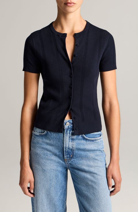 Short Sleeve Rib Knit Cardigan