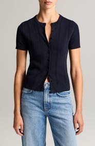 Vince Short Sleeve Rib Knit Cardigan
