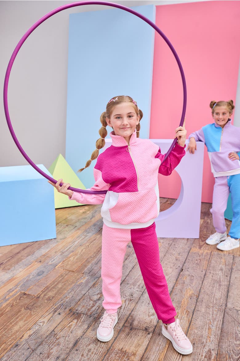 Kids' Color Block Pullover, Alternate, color, Pink & Cranberry