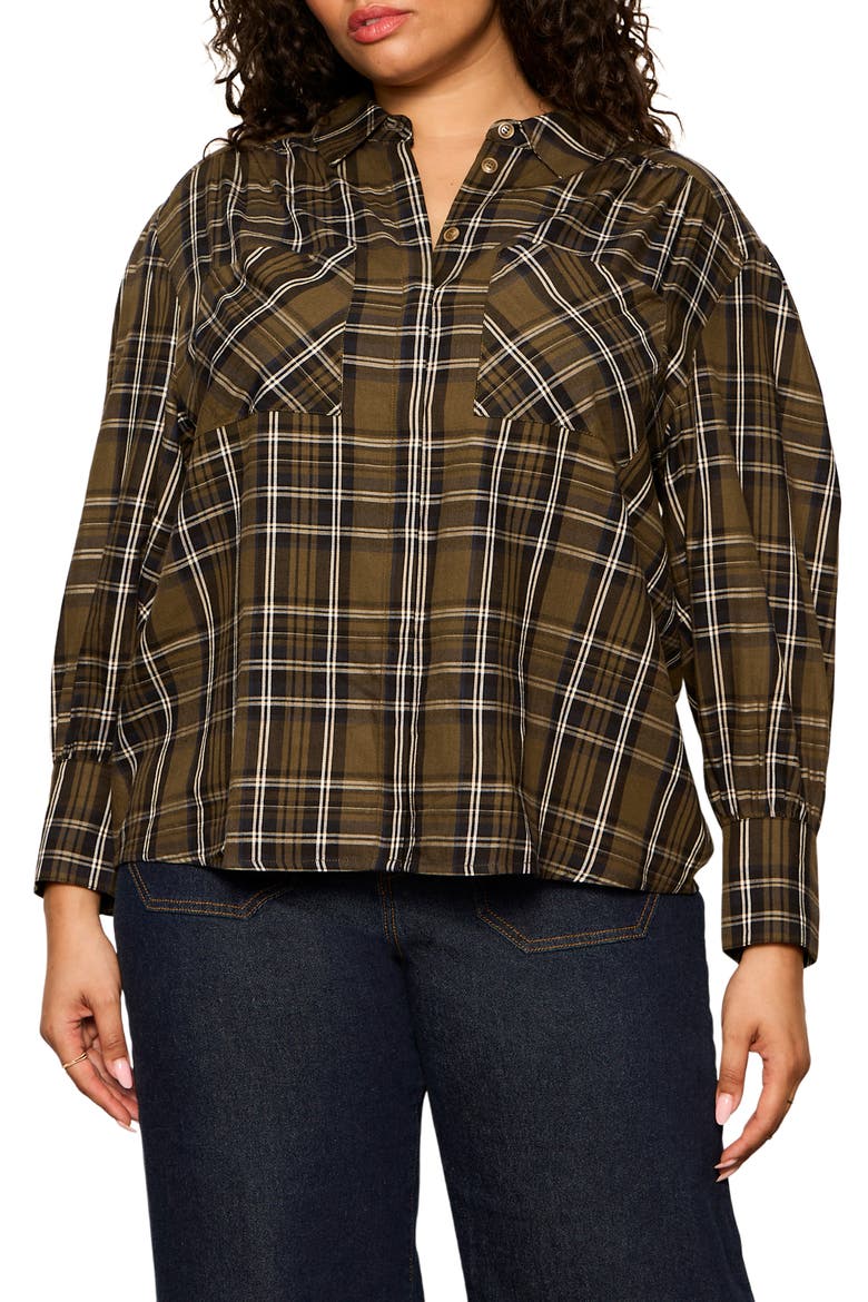 Colette Plaid Button-Up Shirt, Main, color, KALAMATA GREEN PLAID