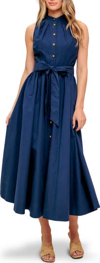 Sleeveless Cotton Fit & Flare Shirtdress