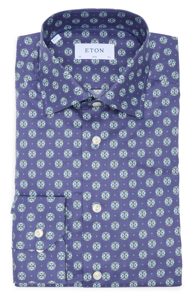 Eton Slim Fit Medallion Print Cotton Dress Shirt, Alternate, color, 