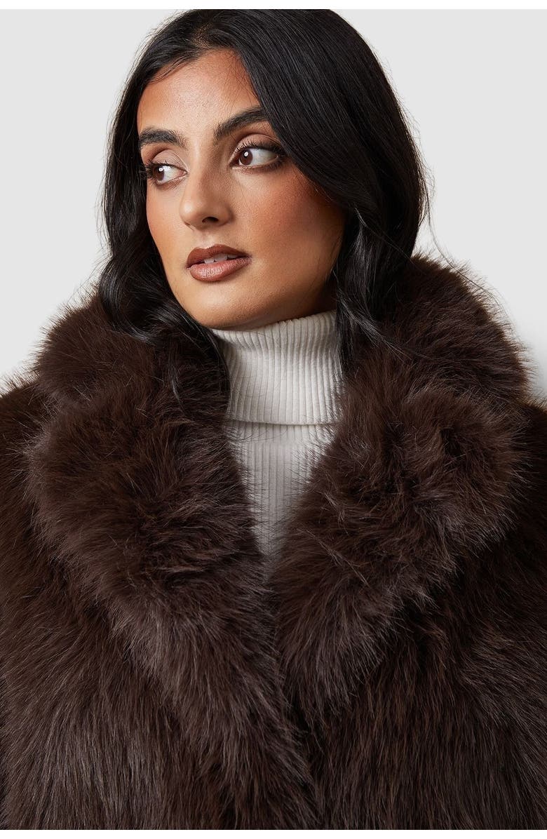 Oasis Faux Fur Midi Coat, Alternate, color, Chocolate