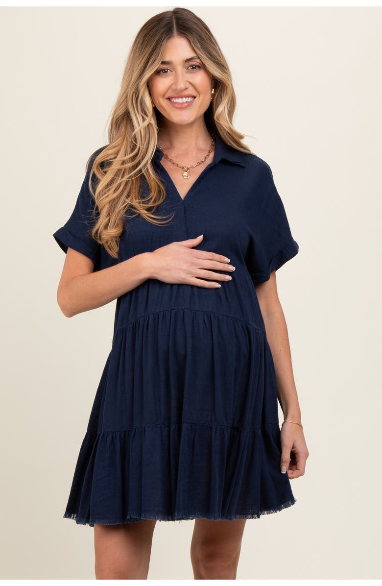 PinkBlush Tiered Linen Dress, Alternate, color, Navy Blue