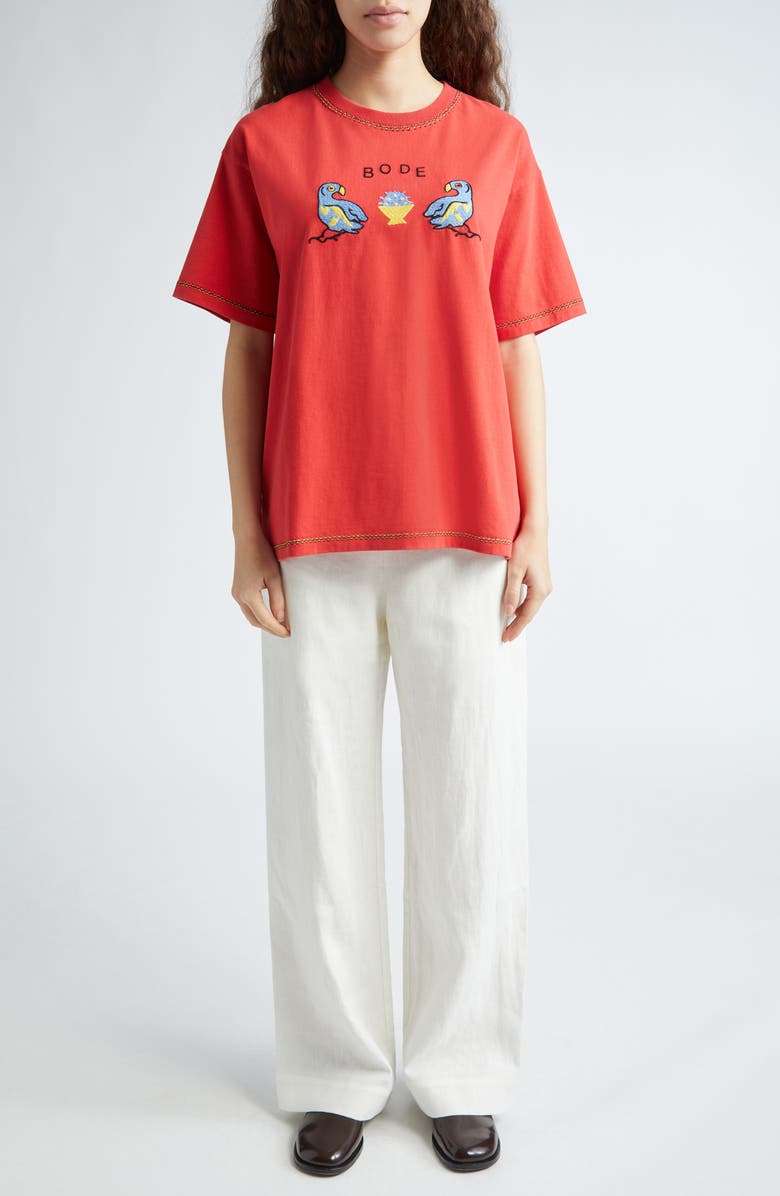 Bode Embroidered Parakeets Cotton Graphic T-Shirt, Alternate, color, 
