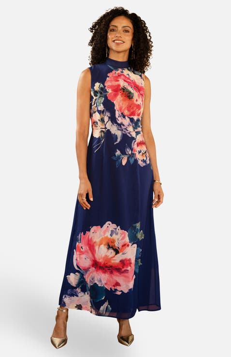 Flower High Neck Maxi Dress
