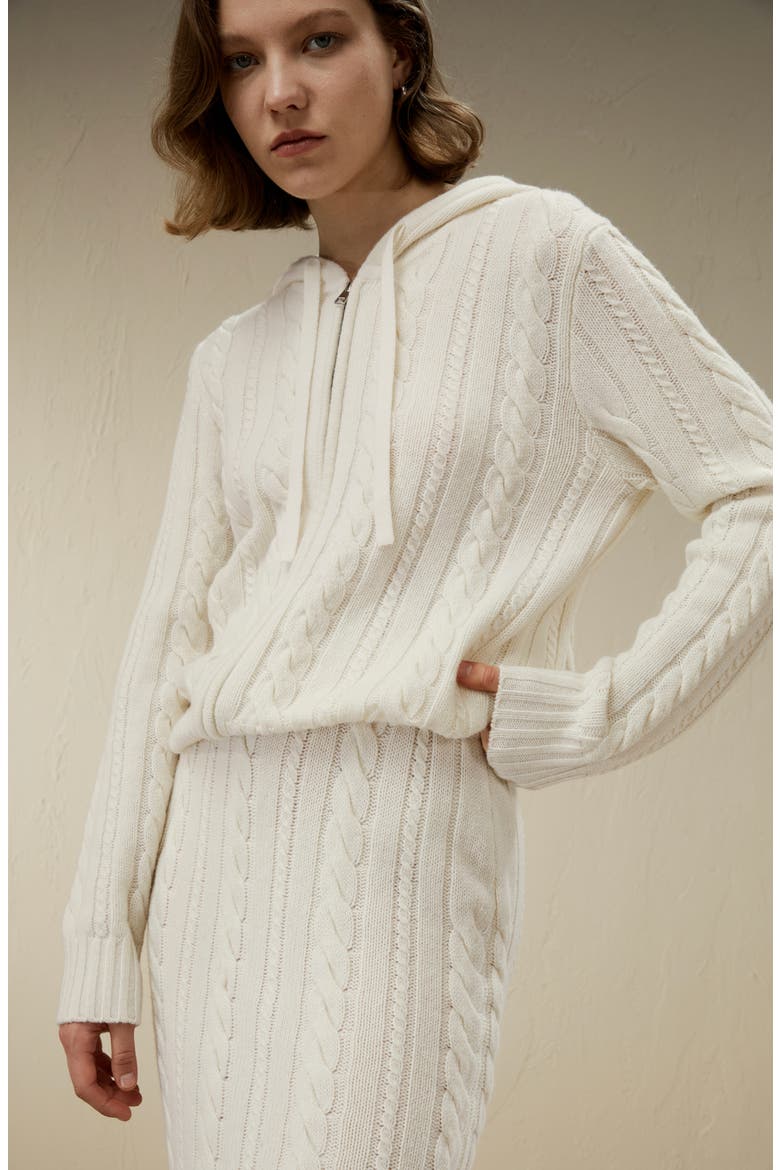 Women's Bela Cable-Knit Wool-Cashmere Blend Hoodie, Alternate, color, White