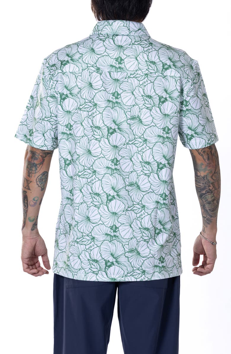 VAST Hibiscus Print Floral Short Sleeve Performance Button-Up Shirt, Alternate, color, Green