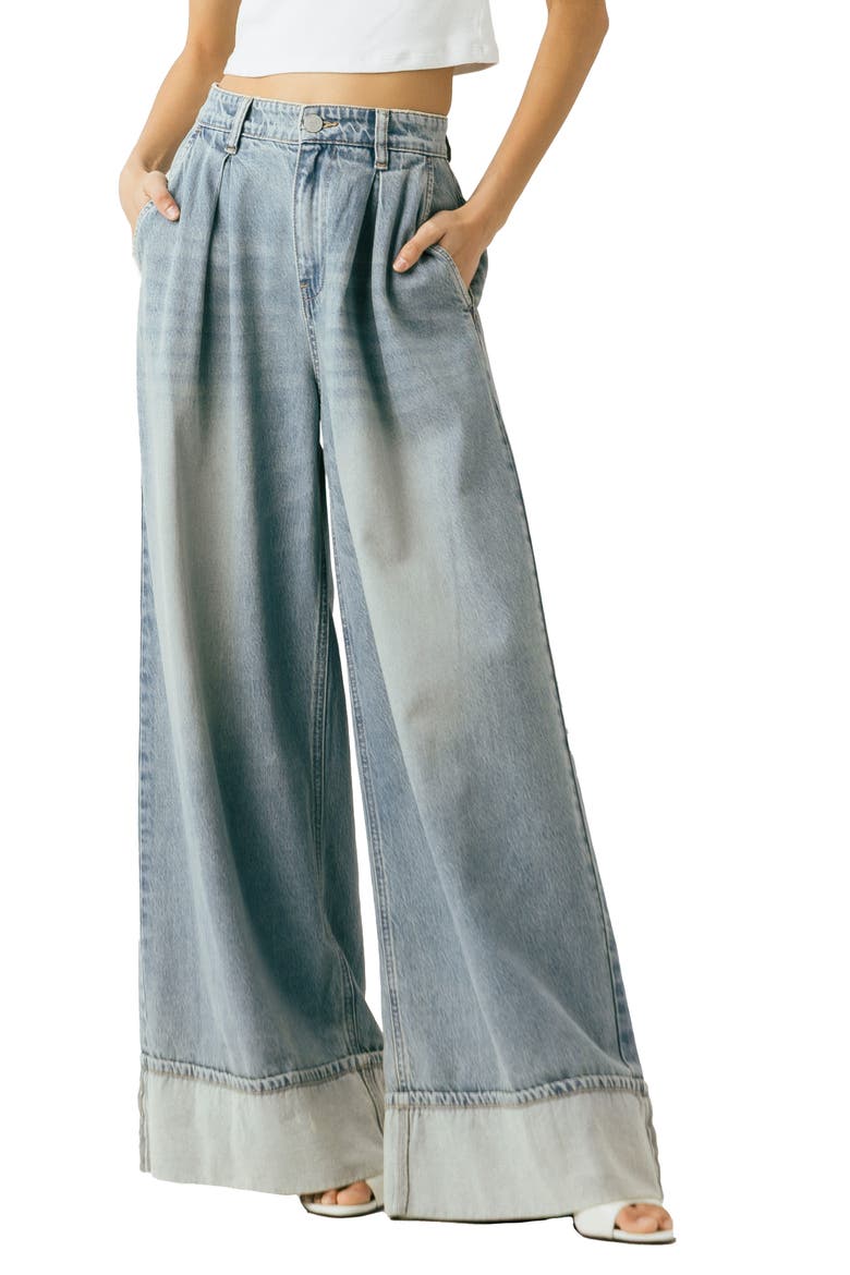 Pleated Wide Leg Jeans, Main, color, EASY DAY