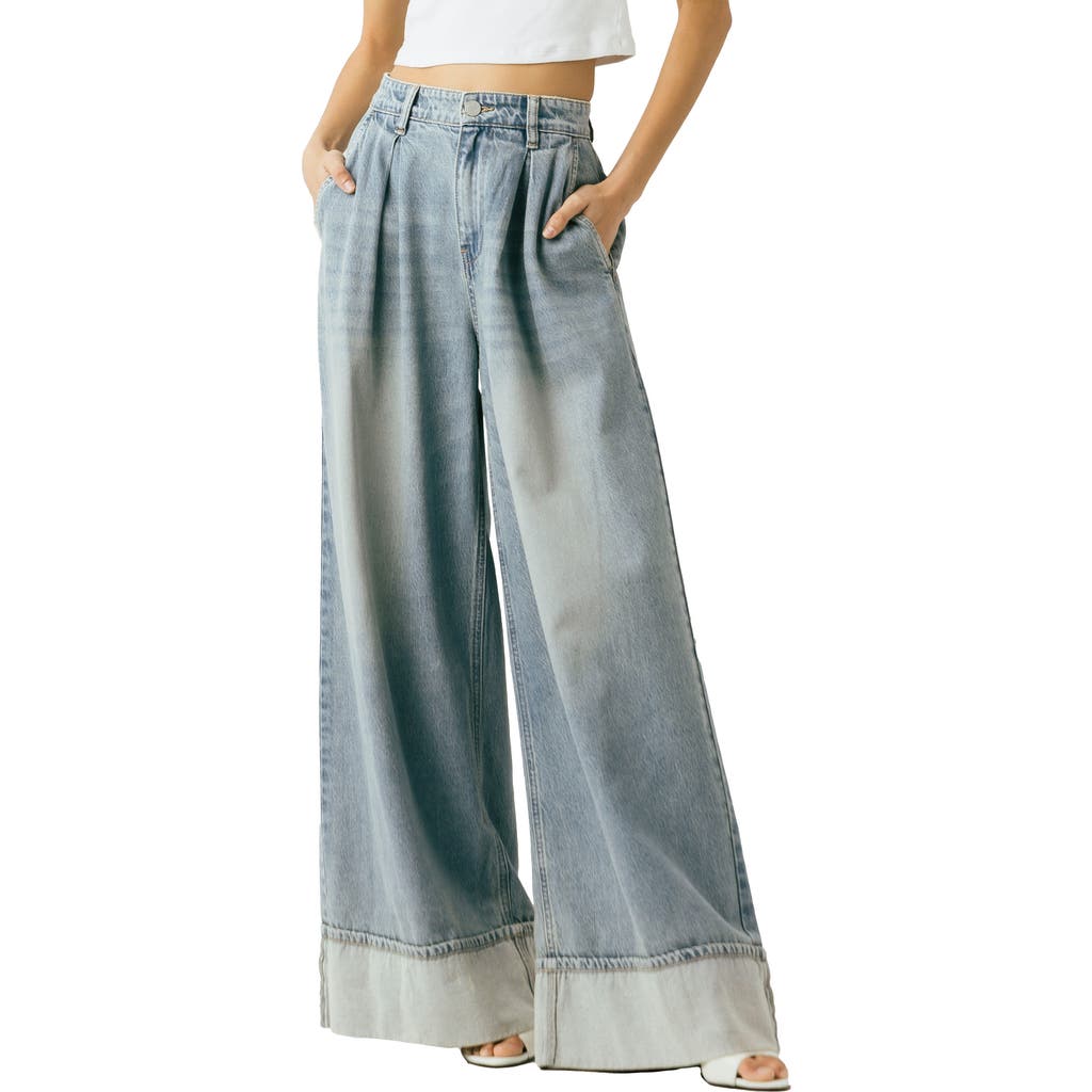 Blanknyc Pleated Wide Leg Jeans In Blue