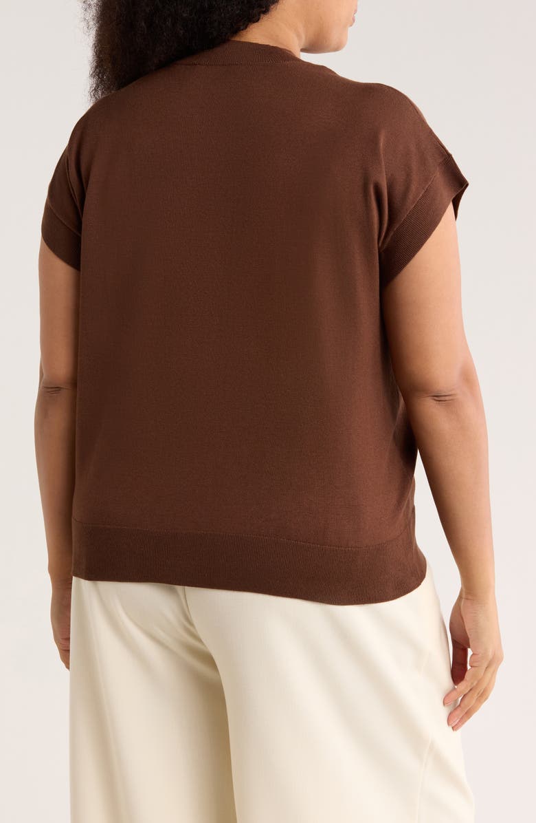 T Tahari Crewneck Shell Sweater, Alternate, color, Chocolate Brown