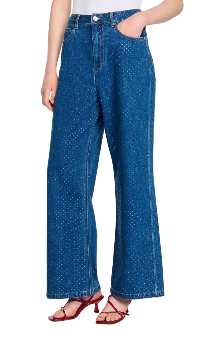 SANDRO Wide-leg rhinestone jeans, Alternate, color,