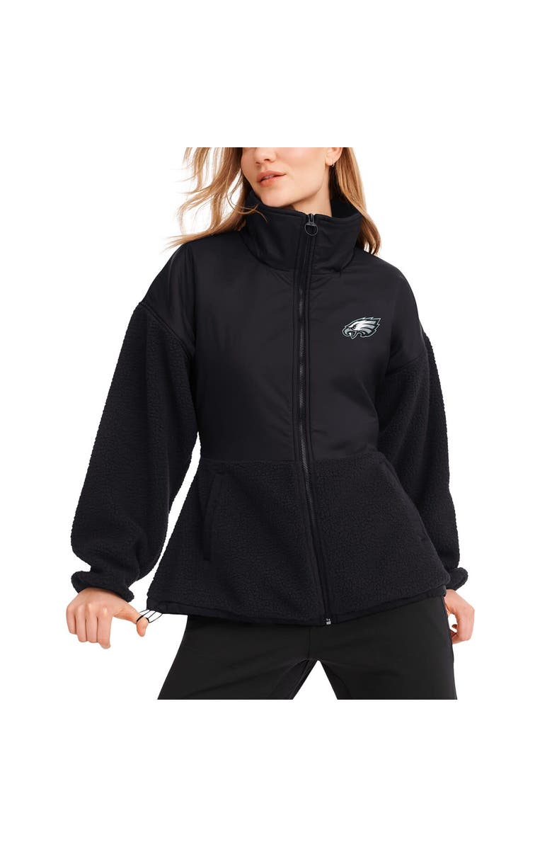 DKNY SPORT Women's DKNY Sport  Black Philadelphia Eagles Drew Mixed Media Full-Zip Jacket, Main, color, 